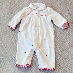 Carter's Strawberry Embroidered Romper Jumpsuit 6M Ruffles Classic